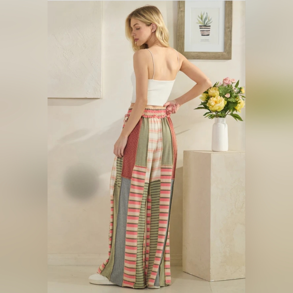 #662 OLI & HALI WASHED MULTI COLOR ELASTIC WAIST WIDE LEG PANTS - Picture 3 of 6